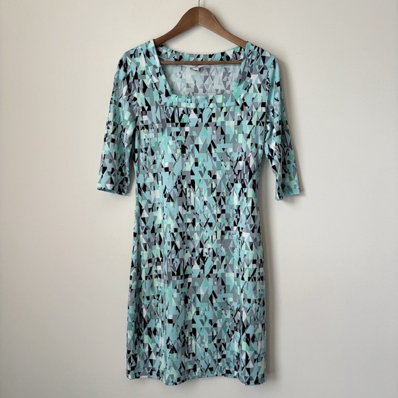 Jean Pierre Klifa Kate Square Neck Dress Medium Blue Geometric Print - Picture 1 of 7